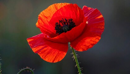 A close-up photograph of a vibrant red poppy flower in bloom