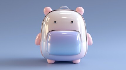 Cute pastel 3D backpack, kawaii animal bag with soft pink and blue tones on minimal background