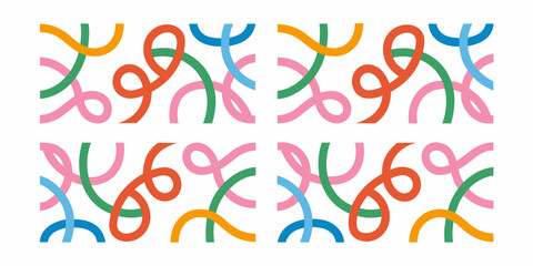 Playful abstract pattern with colorful curved lines and loops on a white background