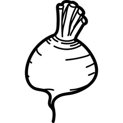 Black and White Outline of a Beet Root Vegetable on a Transparent Background