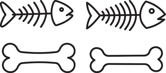 Two fish skeletons and two bones silhouette