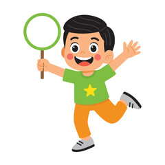 Cartoon boy holding a blank sign
