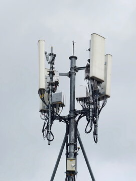 Telecommunication tower of 4G and 5G cellular. Base Station or Base Transceiver Station. Wireless Communication Antenna Transmitter. Telecommunication tower with antennas