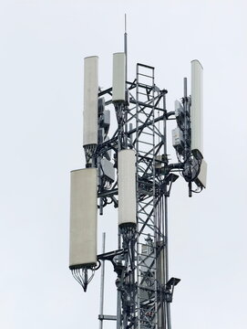 Telecommunication tower of 4G and 5G cellular. Base Station or Base Transceiver Station. Wireless Communication Antenna Transmitter. Telecommunication tower with antennas
