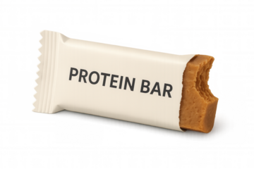 Protein bar showing a bite, nutritional snack for health, fitness and energy, on transparent background