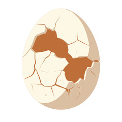 Broken White and Brown Egg Illustration with Cracks on a White Background Ready to Hatch or Represent Vulnerability