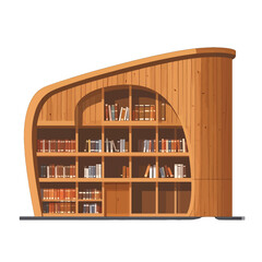 Wooden Bookshelf with Books in Various Colors on Shelves Against a White Background