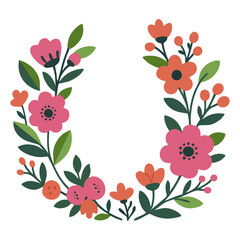 Flat Illustration Floral Wreath with Leaves and Berries Decoration Element