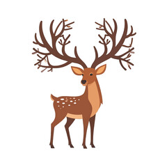 Fototapeta premium Pixelated Brown Deer with Large Antlers and White Spots on a White Background Wildlife Illustration