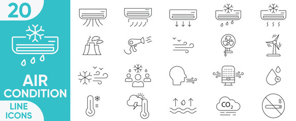 Air Condition icon set Related heating, ventilation, thermostat, smart ac, remote control, energy efficient system, climate control and more.Vector and illustrator