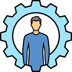 User in a gear icon. Symbol for account settings, admin, management, and human resources