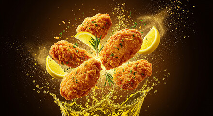 Lemon Herb Fried Chicken Splash with Fresh Citrus Burst