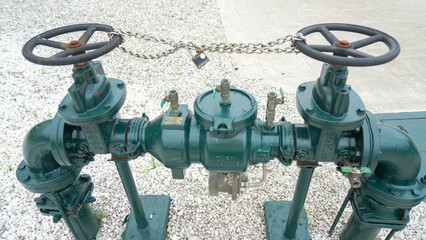 “Industrial water valve and backflow preventer system with lock chain”
