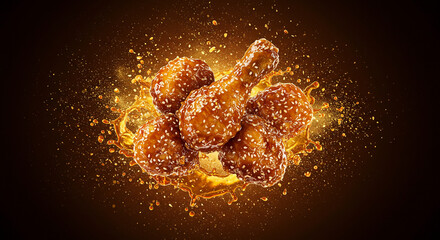 Honey Sesame Glazed Chicken Splash with Golden Explosion