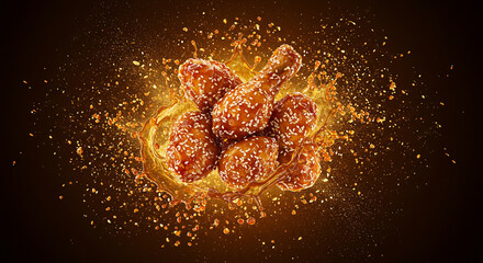 Honey Sesame Glazed Chicken Splash with Golden Explosion