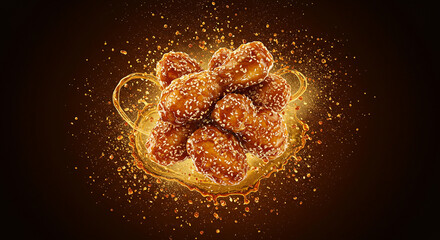 Honey Sesame Glazed Chicken Splash with Golden Explosion