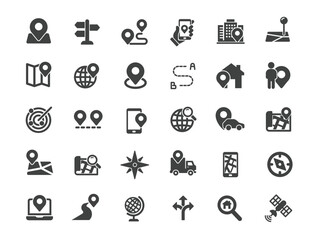 Fototapeta premium Set of Map Location Icons. Solid icon series