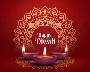 Happy Diwali Greeting with Traditional Diyas and Mandala Design – Festival of Lights Celebration