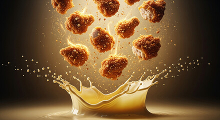 Crispy Fried Chicken Splashing in Creamy Sauce