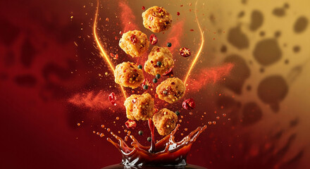 Spicy Pepper Fried Chicken Bites Splash