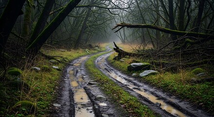 Obraz premium Misty forest dirt road