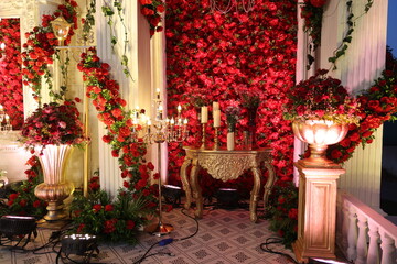 flower decoration in wedding stage - indian tradition, stage decoration