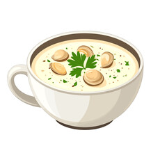Creamy Clam Chowder with Parsley in a White Bowl Pixel Art Illustration with Detailed Texture and Soft Lighting Soup Still Life