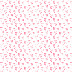 Charming seamless pattern of pink bows with tiny dots on a light background, creating a soft and feminine decorative design.