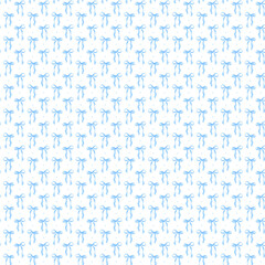 Seamless pattern of delicate blue bows on a white background, creating a soft and elegant decorative design.
