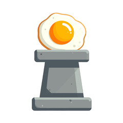 Pixel Art Style Fried Egg on Gray Stone Pedestal with Round Shape in White Background