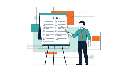 Fototapeta premium Business Professional Presents Completed Tasks, Checkmarks Indicating Project Progress Success