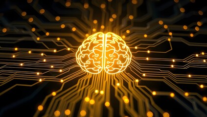 Futuristic yellow brain symbolizing innovation and artificial intelligence data