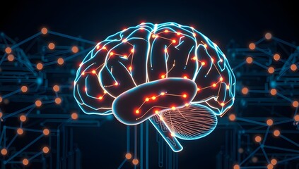 Bright red glowing brain on dark background representing intelligence concept