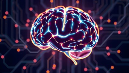 Glowing red brain visualizing digital neural network connections concept