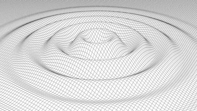 中央から拡がる波動のワイヤーフレームイメージ　地震　波紋　3Dアニメーション