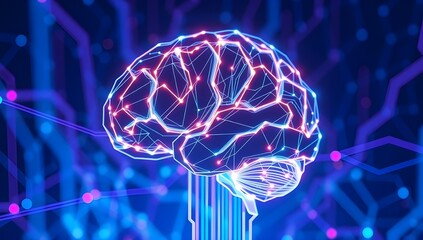 Artificial intelligence brain visualization with luminous electric pathways