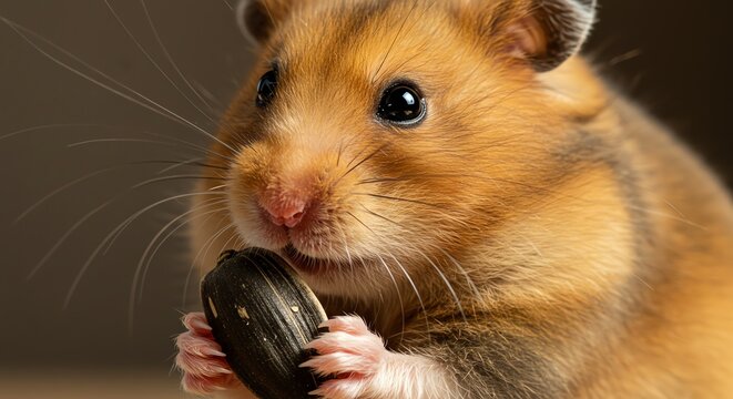 Golden hamster eating sunflower seed