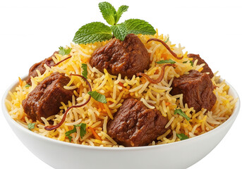 Savory meat rice dish with mint isolated on a transparent background