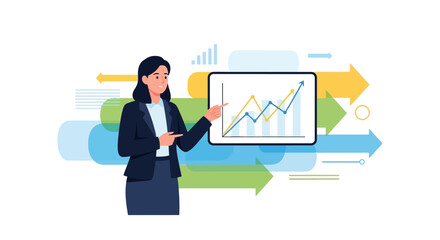 Businesswoman Demonstrating Growth Chart, Conceptual Visual With Modern And Professional Appeal