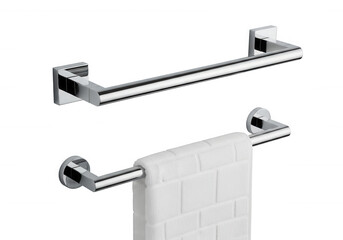 Chrome towel bars with white towel isolated on a transparent background