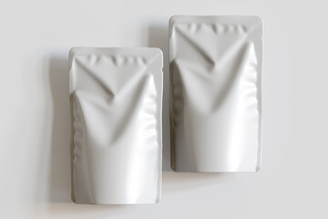 Realistic pouch packaging for mockup collection white color