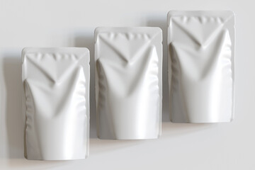 Realistic pouch packaging for mockup collection white color