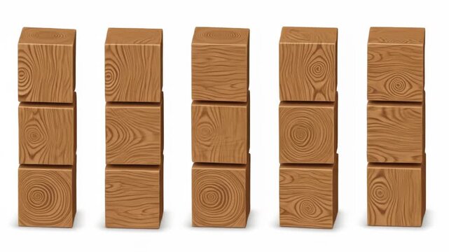 Three rows of five stacked wood blocks with different grain patterns