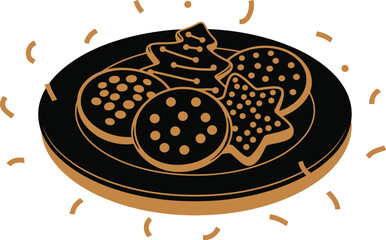 A delicious plate of freshly baked festive holiday cookies and biscuits with glowing light, perfect for Christmas or seasonal design projects.