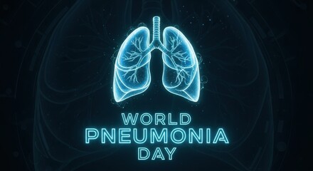 Glowing blue lungs illustration for world pneumonia day awareness