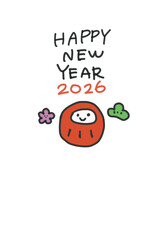 手書きの可愛いダルマの年賀状プレート2026