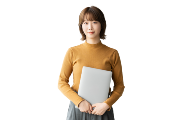 ノートパソコンを持つ女性・ビジネスウーマン（背景透過PNG）