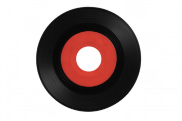 45 rpm vinyl record with red label, old school analog music playing, retro sound culture background