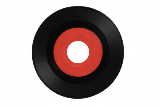 45 rpm vinyl record with red label, old school analog music playing, retro sound culture background