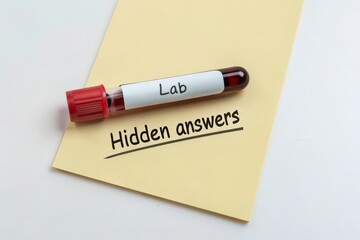 Diagnostic lab blood sample tube on yellow sticky note with Hidden answers text